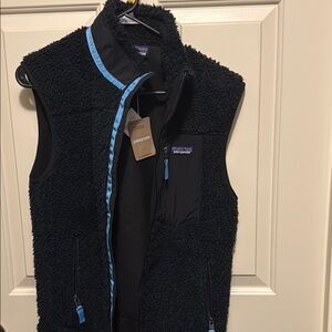 Patagonia Black Fleece Vest with Blue Accents